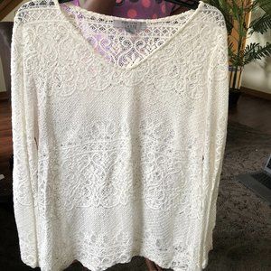 White Crochet Long Sleeve Blouse